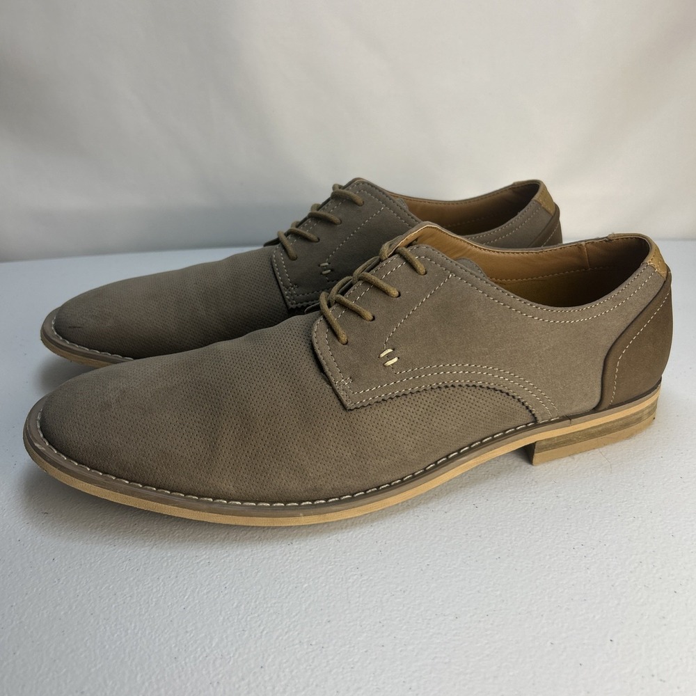 JF J.Ferrar Men's Casual Oxford Shoes‎ Size 10 M Gray Taupe Perforated Derby